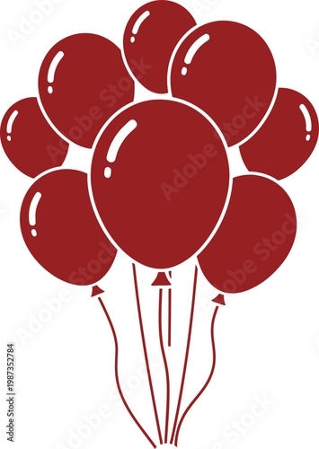 A cluster of shiny red balloons tied together