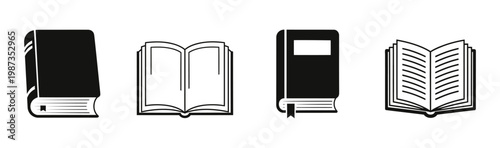 Collection of book icons in different styles and formats