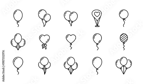 Balloon line icons set party celebration outline symbols collection for birthday and event vector