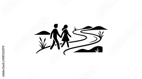 Couple Strolling Along a Winding Path