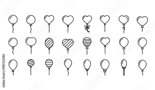 Party balloon icon collection celebration outline symbols modern vector line pack