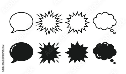 Vector collection of communicative speech, thought bubbles, and dynamic bursts. Ideal for graphic design, apps, comics, and engaging marketing messages.