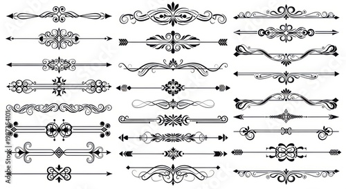 elegant seamless floral ornament border set in black and white vector illustration