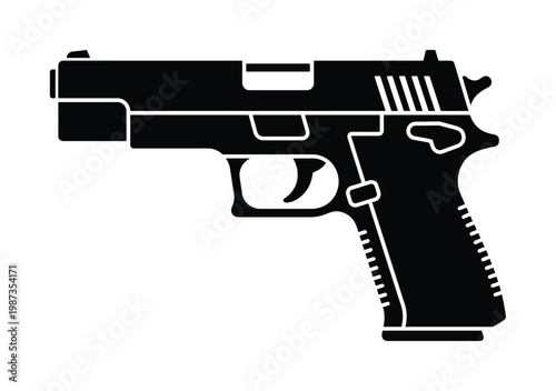 Clean black silhouette vector of a handgun, symbolizing security, danger, or law enforcement. A versatile iconic graphic for design projects, apps, and digital media.