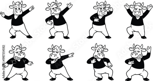 Vintage illustration of a dancing character in multiple poses