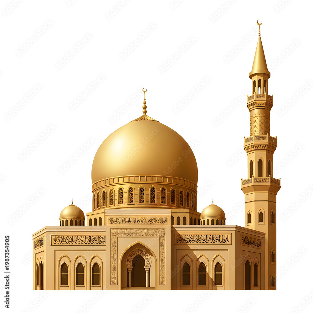 Obraz premium A large mosque with a dome and minaret isolated on white background
