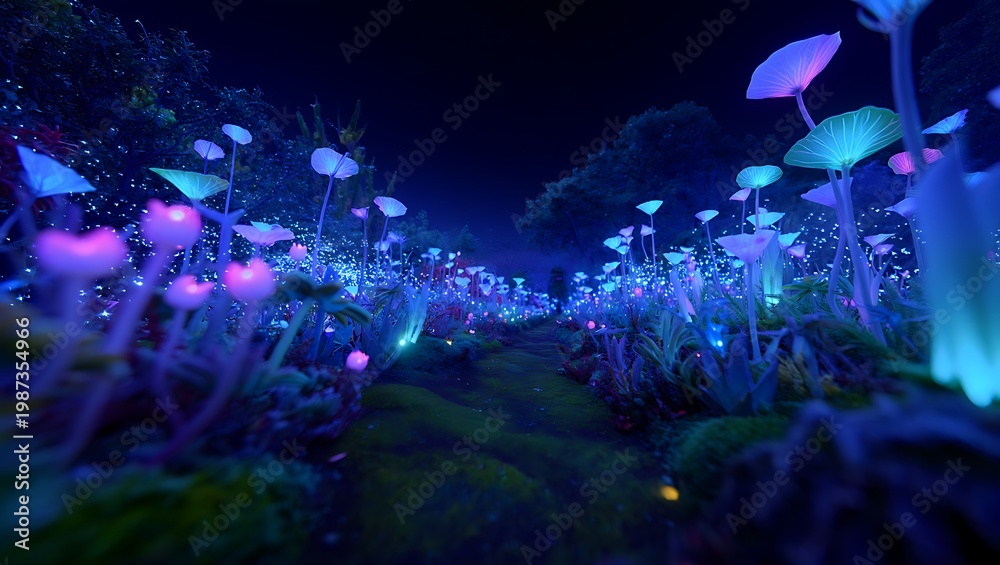 Fototapeta premium Luminous Botanical Dreams in Midnight Atmosphere
