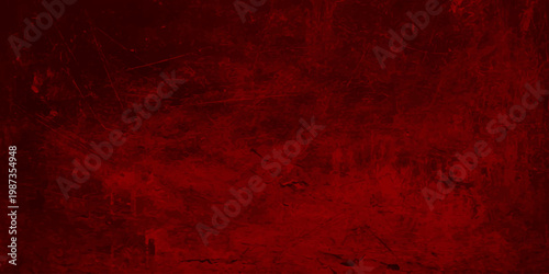 Deep red grunge texture background with dark vignette, abstract crimson concrete wall with distressed weathered surface. old concrete wall or rusted metal, ideal for horror themes, dramatic overlays