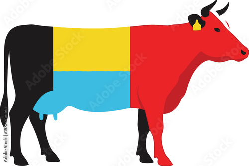 A cow painted with the colors of the ukrainian flag symbolic representation