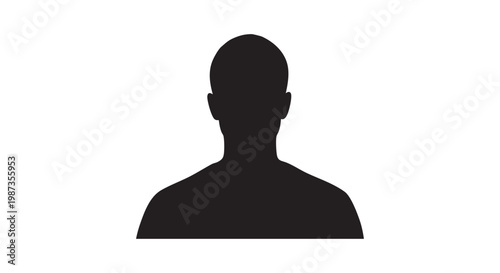 Silhouette portrait of a man head shoulders isolated on white background, simple person icon symbol.