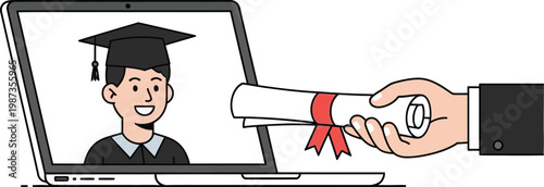 Online Graduation: Student Receives Diploma via Laptop Screen