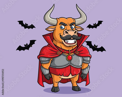 Cartoon vampire bull a whimsical halloween character with a playful design
