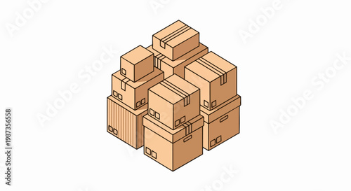 Isometric Illustration of Stacked Cardboard Boxes for Logistics, Shipping, and Delivery Services on White Background
