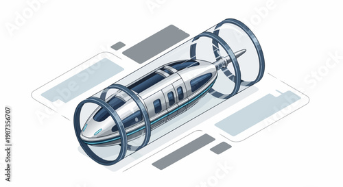 Futuristic Hyperloop High-Speed Transport Capsule in a Vacuum Tube, Isometric Vector Illustration for Tech and Infrastructure Concepts