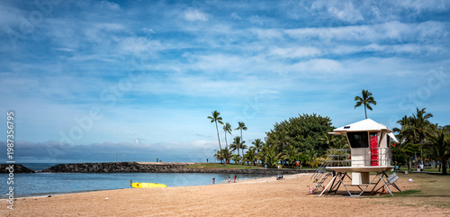 Empty Beach with a Life Guard Tower.