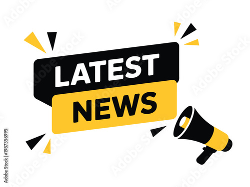 A graphic illustration displaying a latest news announcement with a megaphone