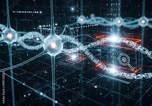 Abstract neural network visualization with interconnected nodes and synapses