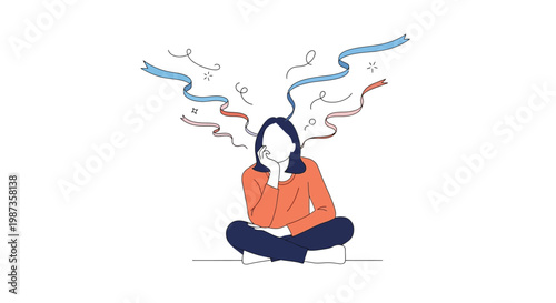 person sitting with confused thoughts.