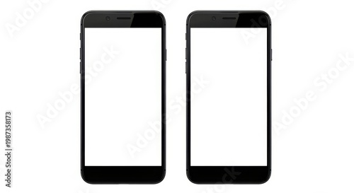 Two blank black smartphones side by side on white background for tech and business concepts