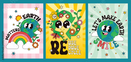 Earth day greeting cards set