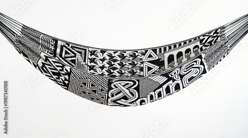 Wallpaper Mural Artistic Hammock Display, Textile Patterns, Contemporary Space, Photo, Minimalist Environment, Close-Up, Cultural Expression Torontodigital.ca