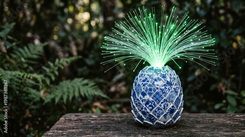 Wallpaper Mural Illuminated Pineapple Art Installation, Nature Scene, Evening Glow, Decorative Light, Outdoor Setting, Close-Up View, Creative Concept Torontodigital.ca