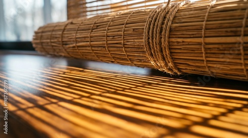 Wallpaper Mural Bamboo Mat Photography in a Cozy Indoor Setting Torontodigital.ca