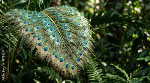 Wallpaper Mural Vibrant Peacock Leaf in Lush Jungle Environment, Close-Up Photography of Exotic Plant Life Torontodigital.ca