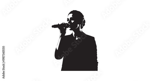 Singer silhouette holding microphone performing on stage with dynamic spotlight effect for music and entertainment.