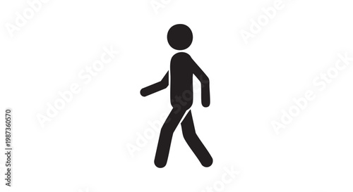 Simple black silhouette of a person walking forward on a white background representing movement and action.