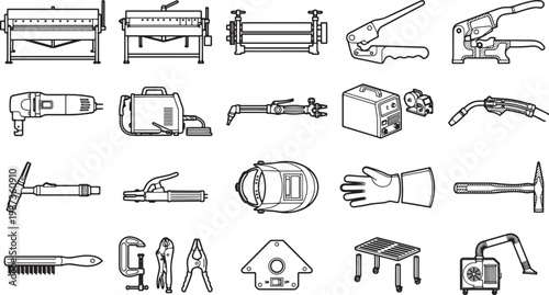 A variety of industrial tools are arranged neatly, isolated on an image. Highlighting the tools that a professional uses. 