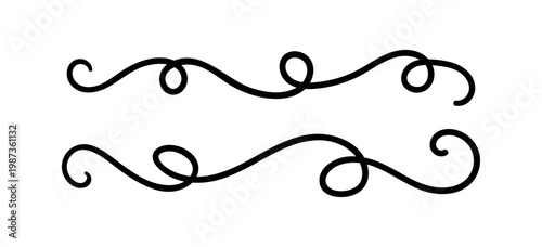 Hand drawn whimsical curly borders. Vector line illustration in vintage style. Elegant decorative quirky elements for holiday designs