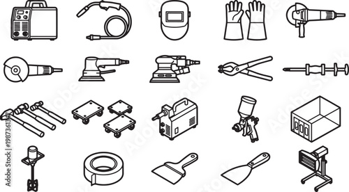 A collection of essential tools for various construction and repair tasks, a comprehensive display of equipment utilized across different industries.