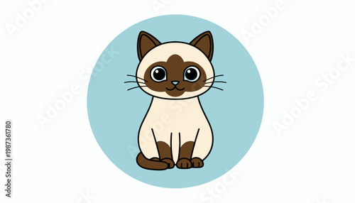 Cute Siamese Cat Illustration with Big Eyes.