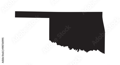 Solid black silhouette map outline of Oklahoma state, United States America, simple geography shape.