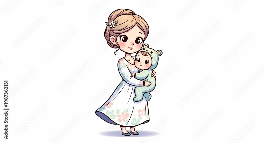 Fototapeta premium A tender depiction of a mother lovingly cradling her baby