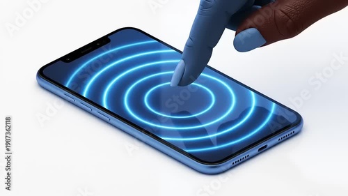 Hand touching smartphone screen technology.