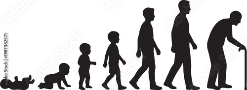 Black Silhouette Sequence of Human Life Cycle Stages from Baby to Elderly Illustration