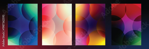 Poster collection with abstract colorful gradient sphere. Glowing vibrant liquid gradient shape on dark background,Colorful fluid and wavy gradient.