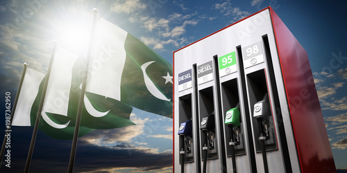 Fotografía Pakistan - gasoline and diesel dispencer with national flags - 3D illustration