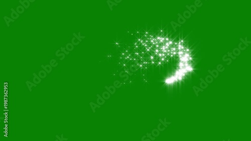 Glowing glitter trail animation with twinkling magic dust and fairy sparkle stars combined with shimmering particle motion to create a dynamic star line path effect on green screen seamless loop in 4k