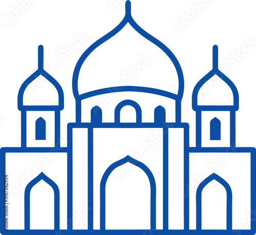Minimal Blue Line Illustration of Taj Mahal Architecture