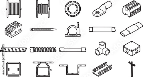 A collection of electrical components and parts, essential for construction and electrical works.
