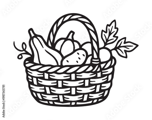 Organic farm abundance. Marketinspired setting showcasing sustainable and organic farming produce. Rustic basket filled with seasonal vegetables and greens emphasizing farm to table dining