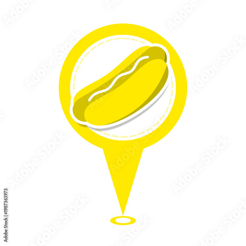 yellow cute hot dog location pin icon