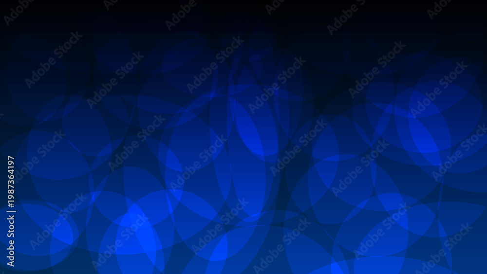 Obraz premium Elegant abstract background with overlapping transparent blue circles. Glowing bokeh style design with soft light effects and circular shapes on a dark gradient.