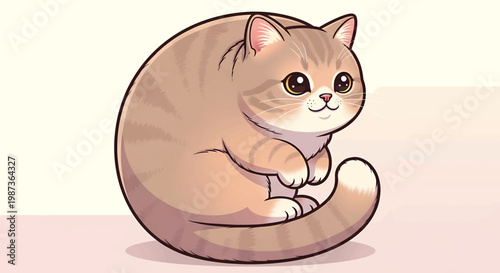 Cute cartoon cat curled up in a ball.