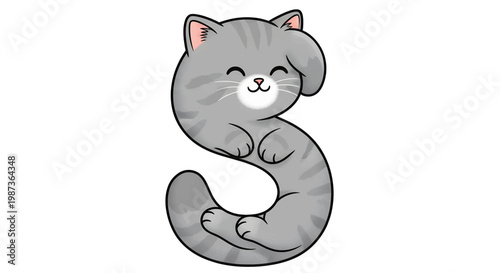 Cute cartoon cat shaped like the letter S.