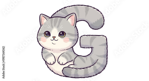 Cute cartoon cat with letter G.