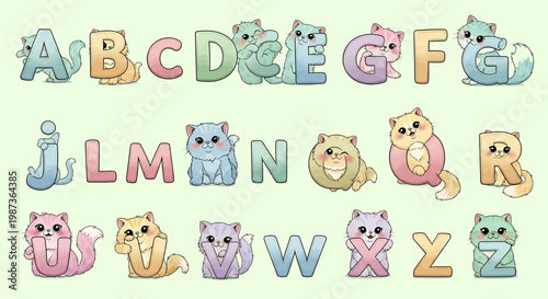 Cute Cat Alphabet Letters for Childrens Education.